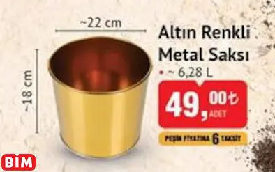 ALTIN RENKLİ METAL SAKSI